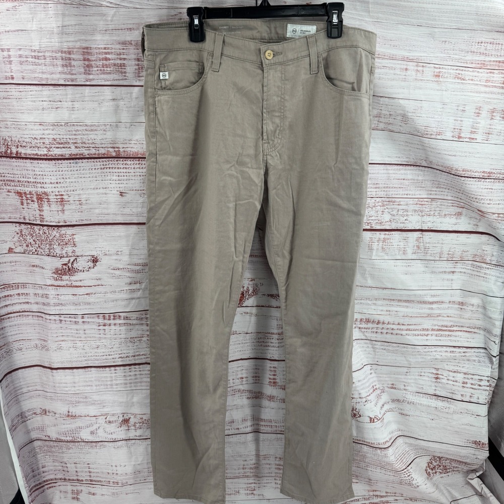 AG Adriano Goldschmied Everett Slimā Straight Pants 36x34 Khaki Italian Fabric